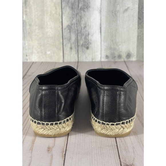 YSL SAINT LAURENT WOMEN’S LOGO ESPADRILLE BLACK LEATHER SZ-10 US/40 EU $650 - Picture 9 of 12